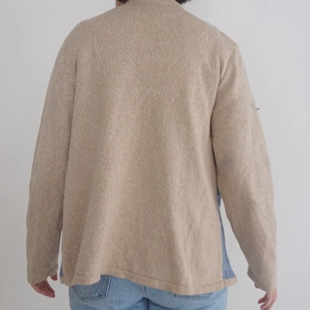 Alia Beige Blue Embroidered Floral Knit Zip Up Cardigan Sweater Large - Picture 3 of 14